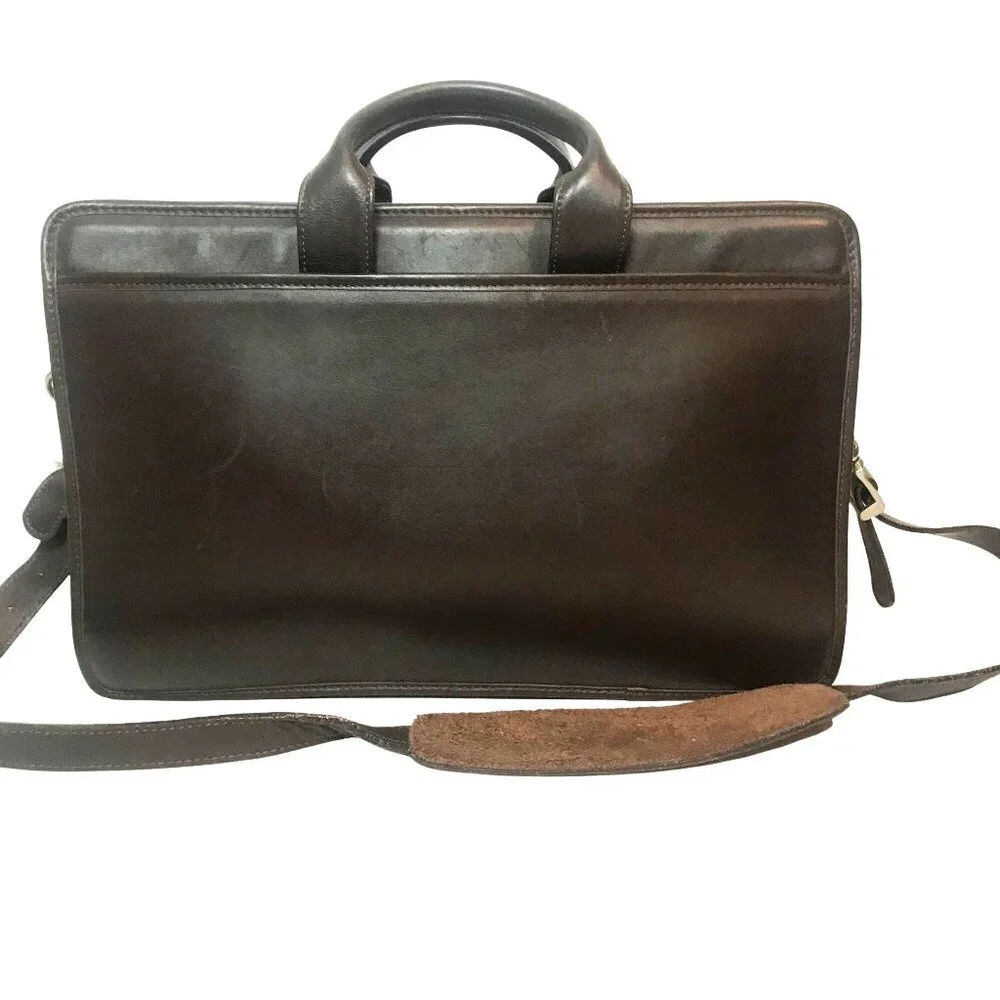 JACK ROGERS Mens Executive Leather Briefcase Messenger Bag Brown Zip Top 16